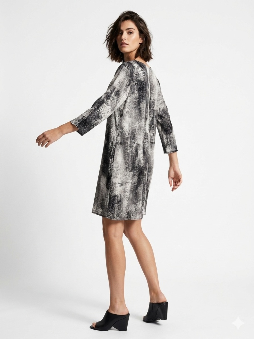 Part Two Abstract Brushstroke Shift Dress Black and Cream Size Eur 34